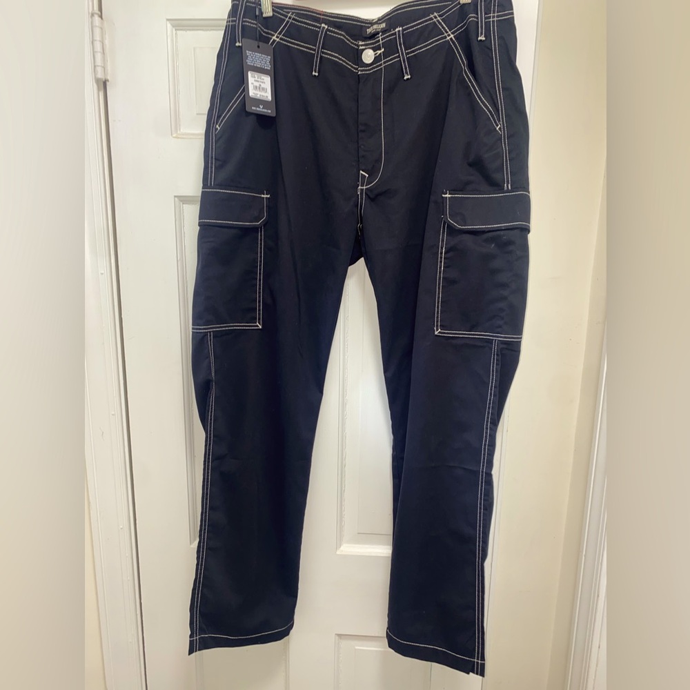True Religion Black Cargo Pants with White Contrast Stitching